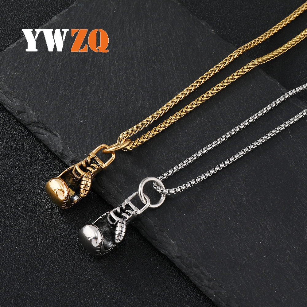 Europeo y americano nuevo fundido titanio acero colgante collar personalizado hombres boxeo guantes fitness deportes Acero inoxidable joyería