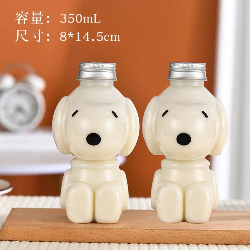 Lindo cachorro de dibujos animados leche botella té 350mlpet takeaway 500ml botella de jugo plástico desechable bebida