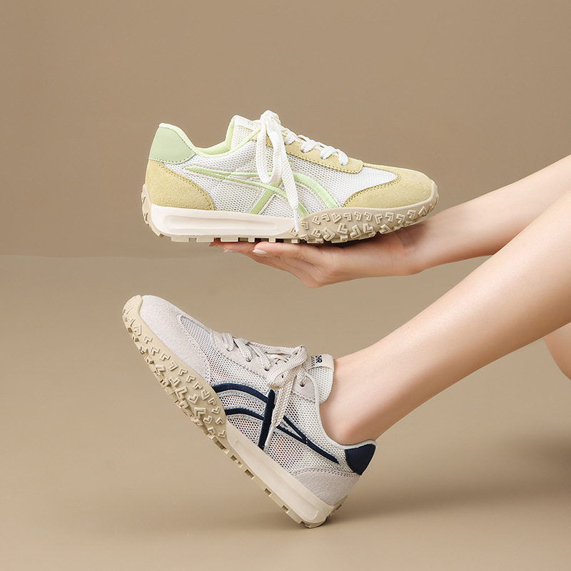 Giày sneaker nữ Agan lưới thoáng khí da heo đế mềm siêu nhẹ — AK225E vàng be