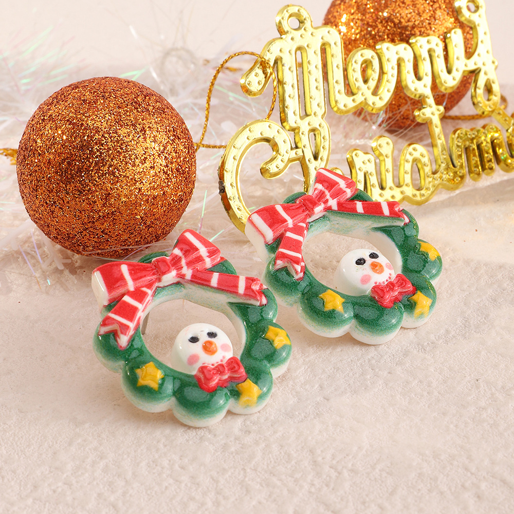 Cartoon Christmas Snowman Bell Resin Earrings Wholesale Jewelry Nihaojewelry display picture 9