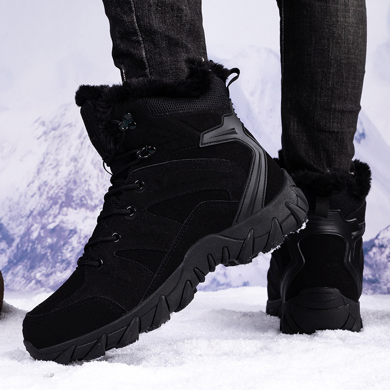 Botas de nieve transfronterizas de tamaño grande para hombres con calzado de terciopelo, botas de algodón, botas tácticas al aire libre para hombres, botas de grosor