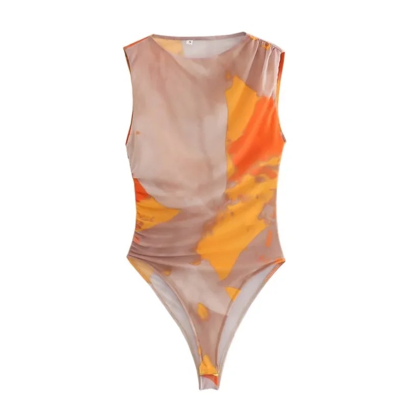 AliExpress comercio exterior 2024 primavera y verano nueva ropa de mujer estilo europeo y americano plisado decoración slim-fit sexy mono de red de seda