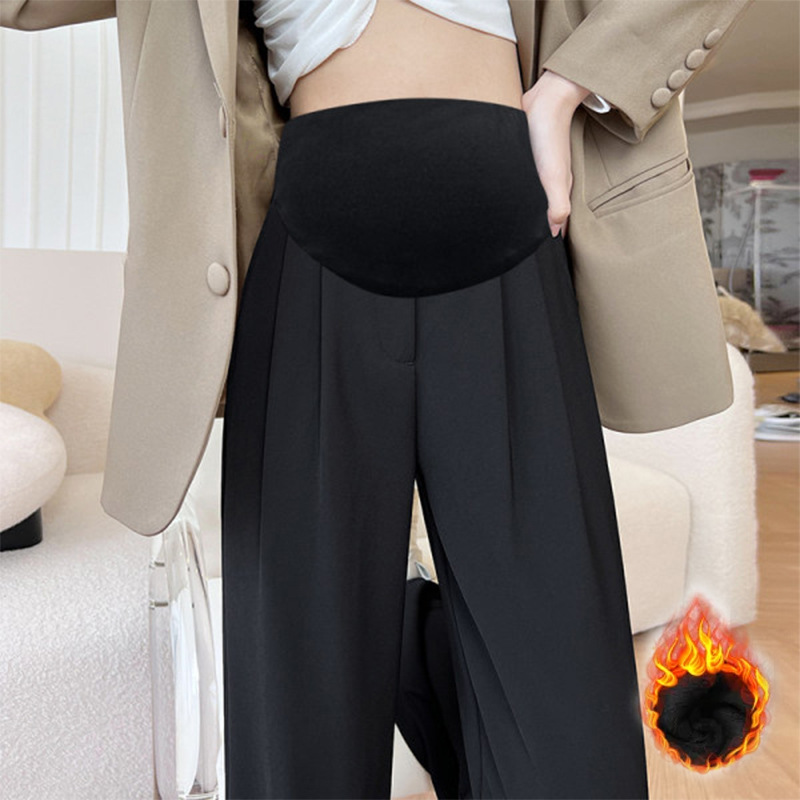 Pregnant women's suit pants 2024 autumn and winter new fashion simple commuter loose sagging slim fleece-lined pregnant women's belly pants