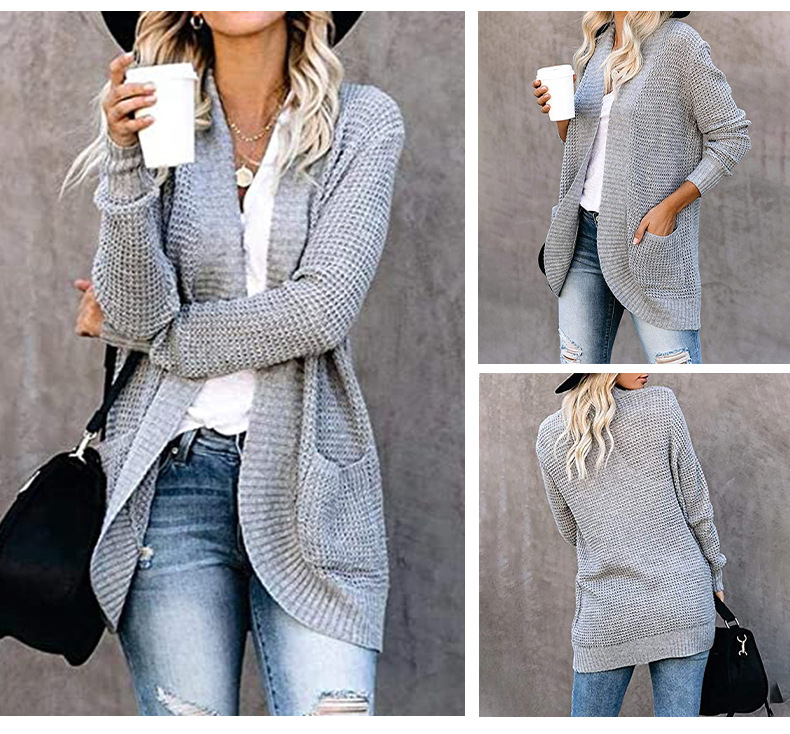 Women's Knitted Cardigan With Curved Placket For Women_voghion.com