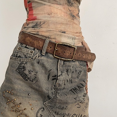 Bronze printed brown retro old print literary style decadent belt high-end style ethnic style belt