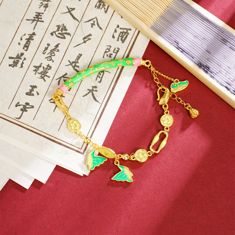 Nuevo estilo chino antiguo pulsera de oro esmalte goteo de aceite mariposa frisa brazalete de corte mujer no se desvanecerá joyas de mano