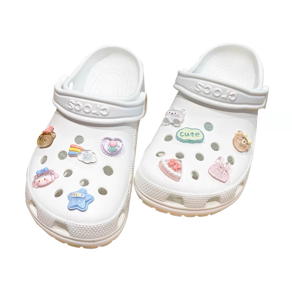 Nuevos dibujos animados arco iris oso agujero accesorios de zapatos Diy sigla estrella de cinco puntos arco iris zapatos flores accesorios botones de zapatos