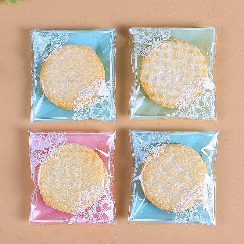 3 colores Corea del Sur dulce encaje copo de nieve crujiente galletas pastel de vaca pastel de Luna bolsa de embalaje al por mayor 10*11