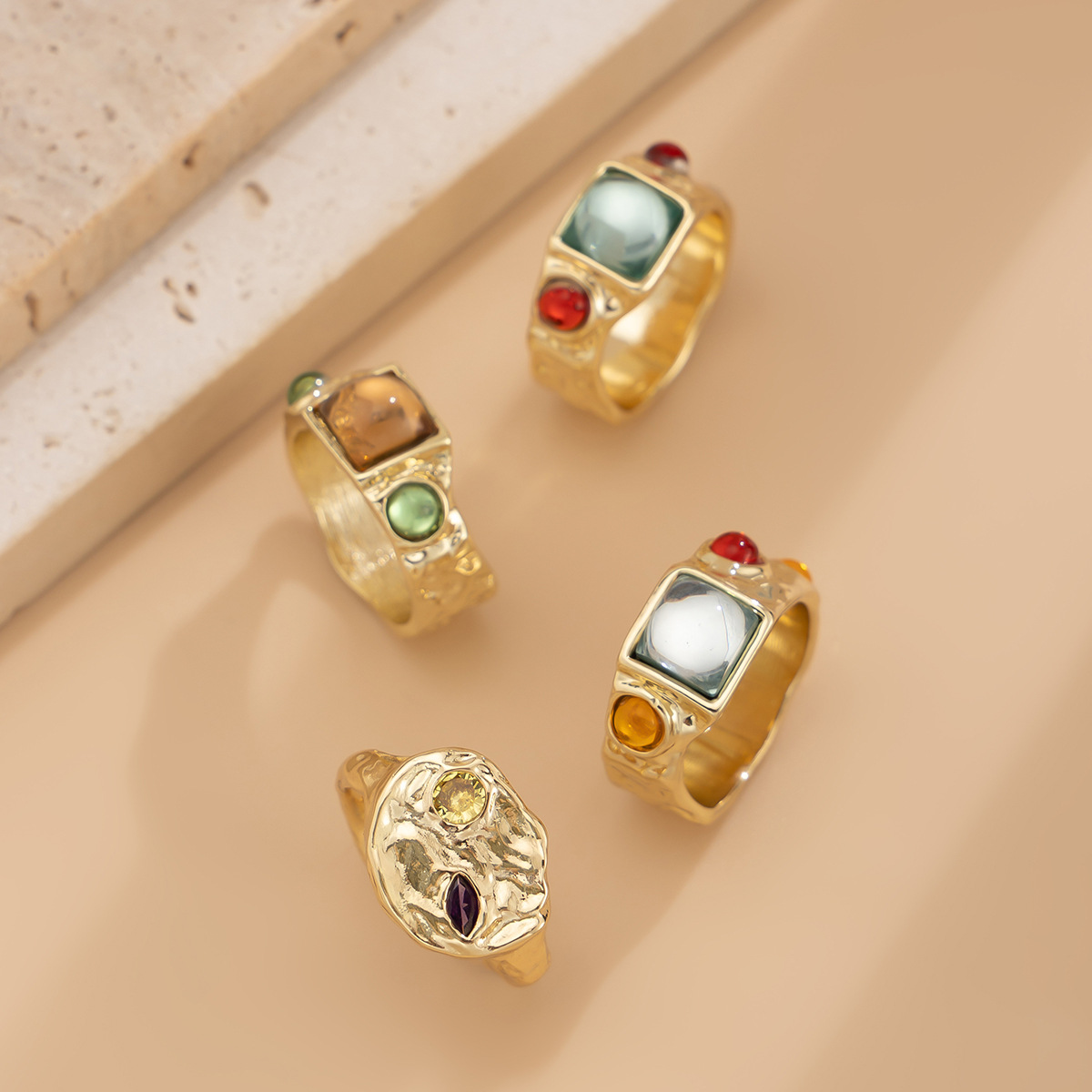 19g Weight Rhinestones Inlay Material Rings Classification One Size Ring Size 1 Set Quantity Holiday Occasion Alloy Material Geometric Pattern Women's Gender Plating Design Retro Style 1 Set Geometric Rings Alloy Rhinestones Women's Retro Rings 4