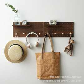 跨境木制钉板置物架墙上洞洞板衣帽架入户玄关钥匙挂钩架收纳架