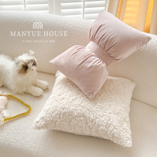 Manyue Home Ins Roll Velvet Bedside Pillow Cute Bow Pillow Cushion Waist Pillow Cover with Core