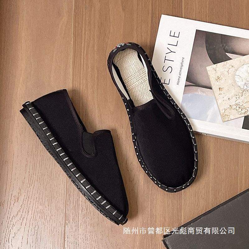 手工老北京潮流帆百搭社会休闲春秋透气鞋子一脚蹬布鞋懒人套脚男