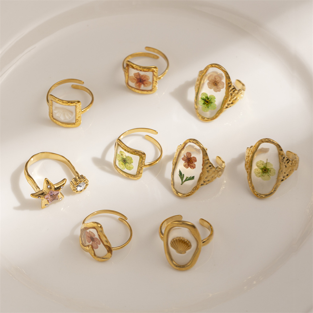 Anillo de acero inoxidable europeo y americano de Tena, acero de titanio, flores que no se desvanecen, anillos de flores, joyas, anillos abiertos transfronterizos apilados