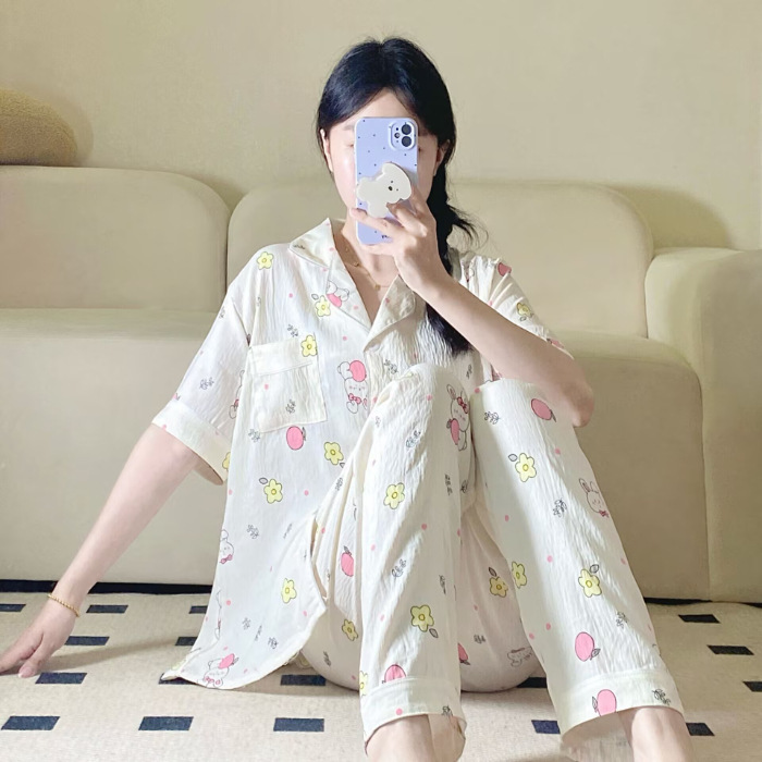 Verano nuevo pijama de amor mujer adorable oso simple ocio delgado nubes algodón ropa doméstica dos piezas conjunto al por mayor
