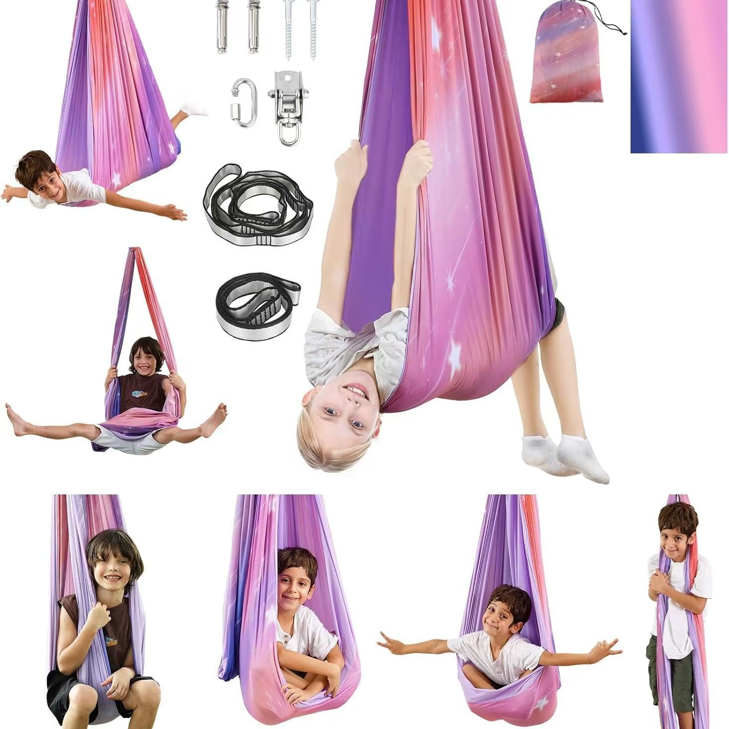 Doppellagige Yoga-Hängematte für Kinder zur Therapie von sensorischen Übungen in Innenräumen, direkt vom Hersteller_voghion.com