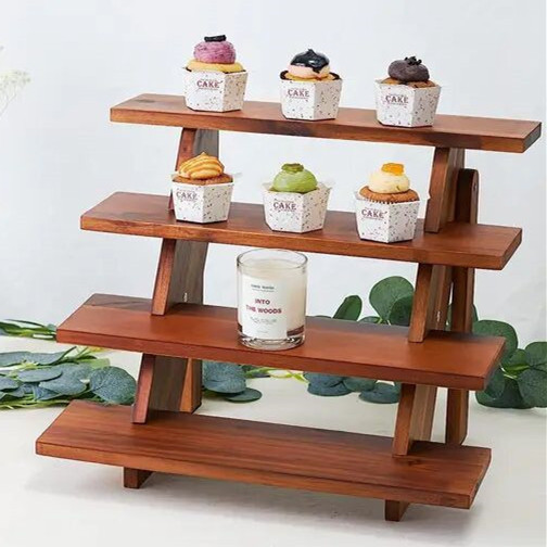 Estante de madera Estante de pastel transfronterizo Estante de bocadillos de madera multifuncional Estante de utensilios de cocina de hotel Estante de almacenamiento de postres de madera maciza