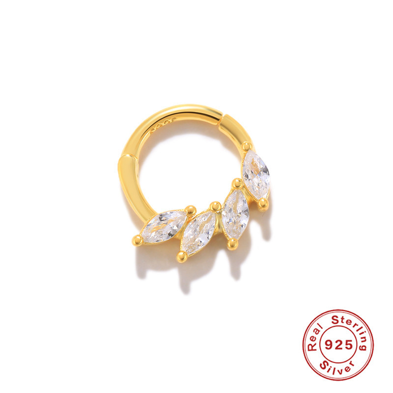 S925 plata de ley relámpago súper flash con incrustaciones de joyas de perforación estilo europeo y americano INS estilo francés exagerado mini pendientes pequeños anillo de nariz