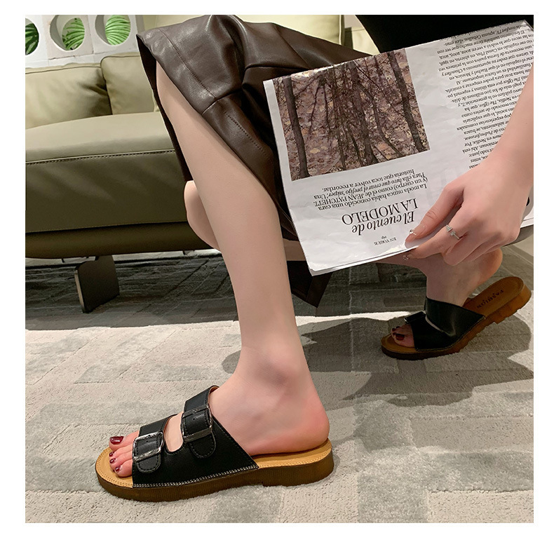 Echt leer Oxford-slippers met zachte zolen Dames zomer bovenkleding 2023 nieuwe all-match strandsandalen met riemgesp_voghion.com