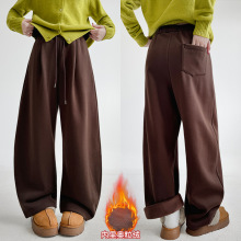全包边奥粒绒弯刀裤女秋冬加绒裤子休闲宽松阔腿裤显瘦美式运动裤