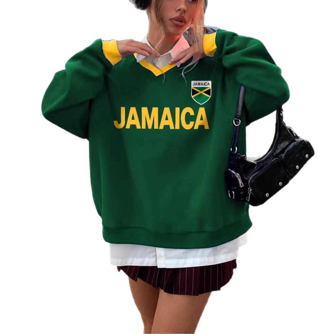 Felpa girocollo verde scuro autunno inverno stile americano con lettere di nicchia, slim e larga, da donna, stampa 3D_voghion.com