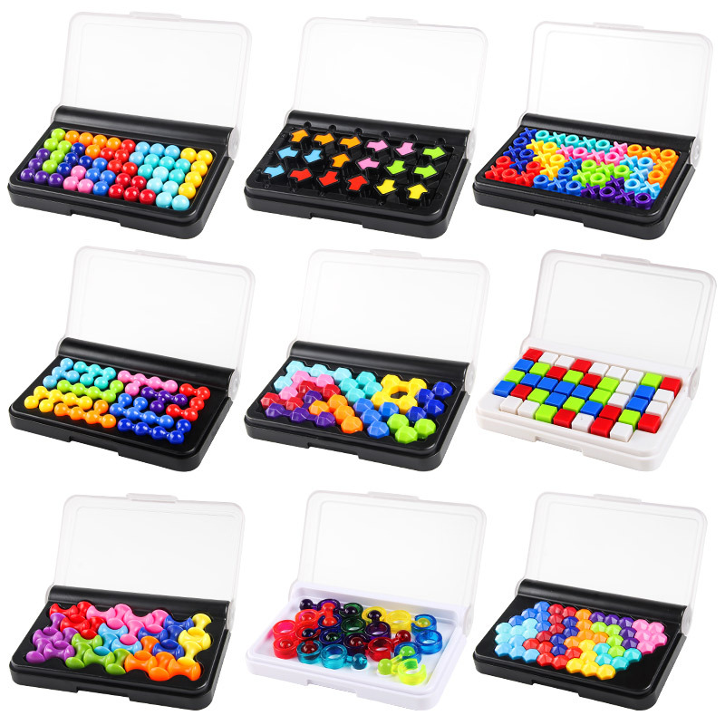 Exportación transfronteriza cerebro entrenamiento de pensamiento lógico juegos de mesa rompecabezas inteligente juegos de bolsillo juguetes de perlas de color