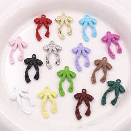 合金烤漆刻纹彩色系蝴蝶结挂件diy耳环钥匙扣手机链饰品配件材料