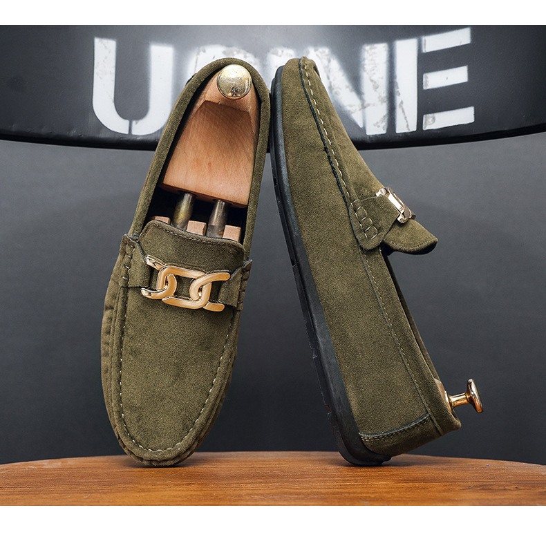 New frosted suede lazy man slip-on small leather shoes loafer driving shoes man_voghion.com