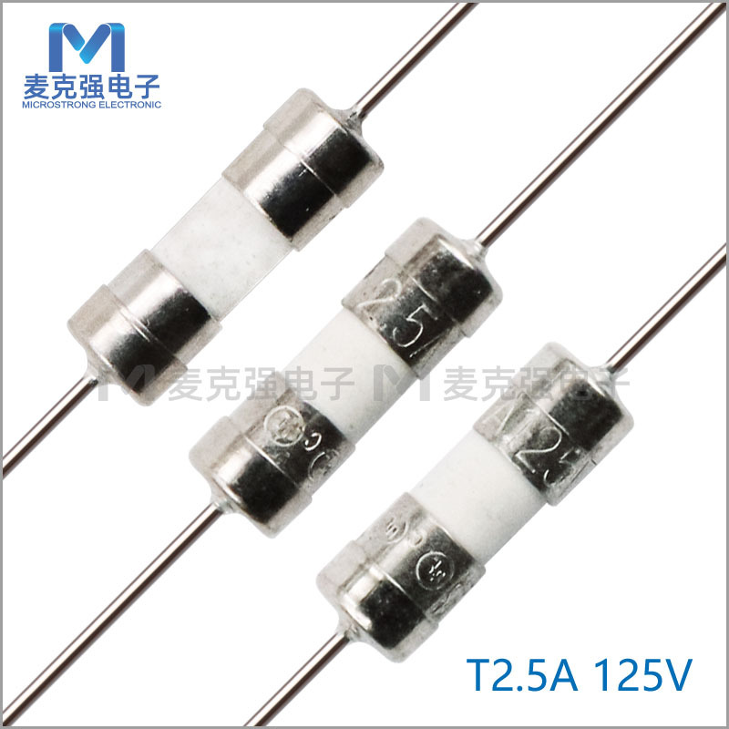 瑞迈双帽陶瓷保险丝3.6*10mm慢断T2.5A/125V带引线电流保险管