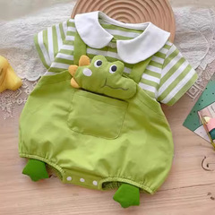 嬰兒夏裝連體衣網紅寶寶可愛三角包屁衣夏天短袖哈衣卡通恐龍衣服