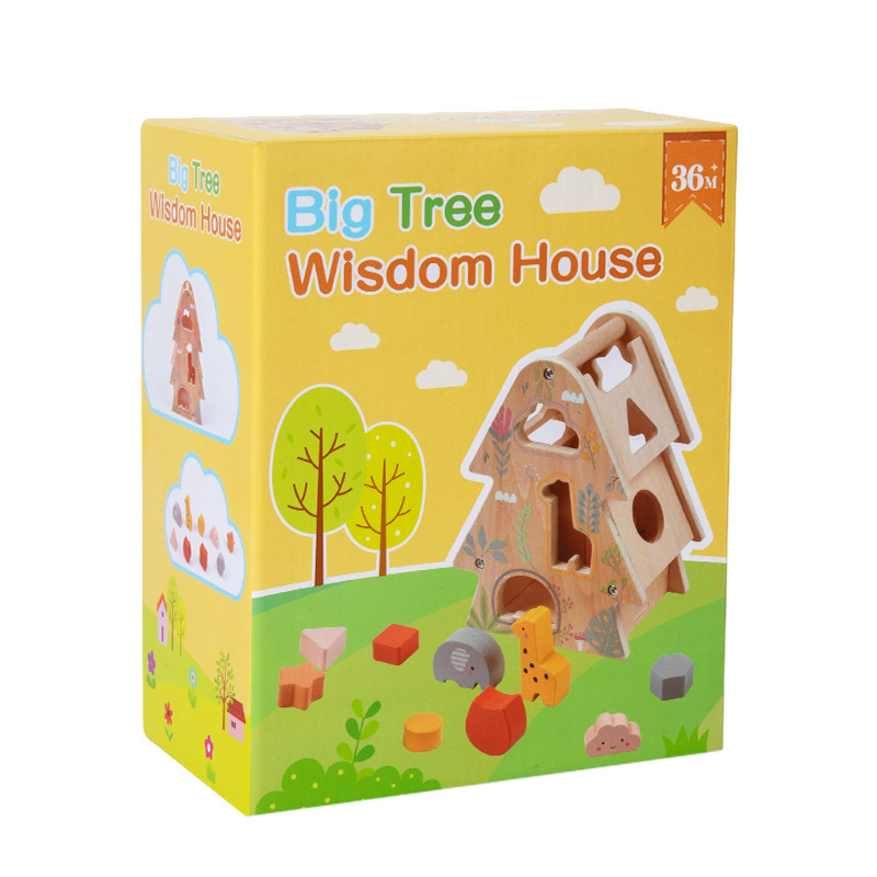 Educación temprana para niños, árbol grande, casa de la sabiduría, construcción de animales, forma de bloque, combinación de juguetes de madera, entrenamiento del ojo de la mano del bebé