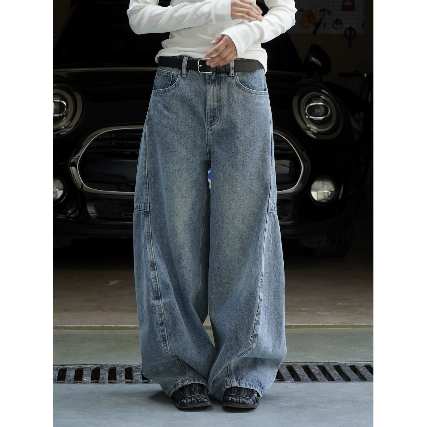 Рекомендуемый стиль Lufu Весенние новые японские и корейские повседневные джинсы с изогнутой высокой талией и широкими штанинами Свободные повседневные брюки для женщин