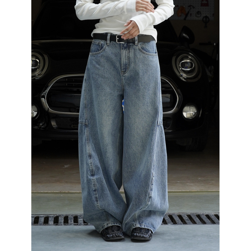 Style recommend Lufu spring new Japanese and Korean casual curved high waist wide leg jeans loose casual trousers for women