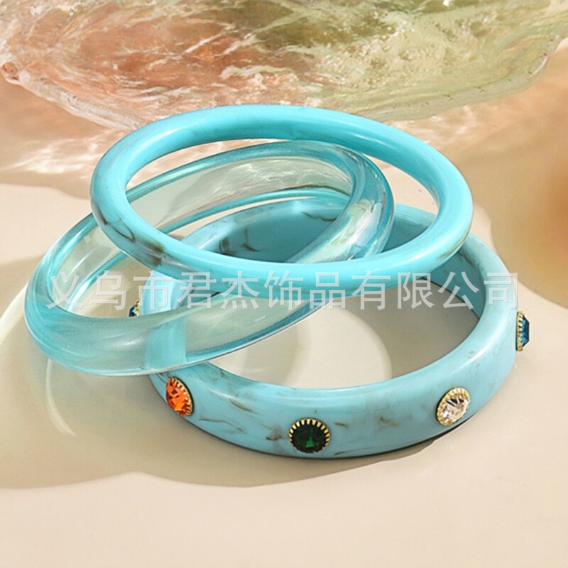 European and American Cross-Border Popular Resin Bracelet Set Exaggerated Retro Resin Bracelet Personalized Geometric Round Bracelet Wholesale
