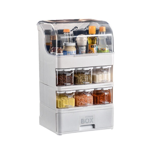Kitchen multi-functional seasoning storage box, bottle and jar salt and MSG integrated shelf, household seasoning box set