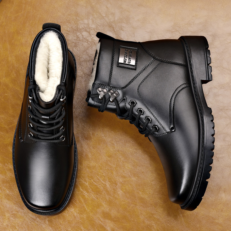 Men's Leather Martin Boots For Winter Warm Wool Lined Formal Shoes_voghion.com