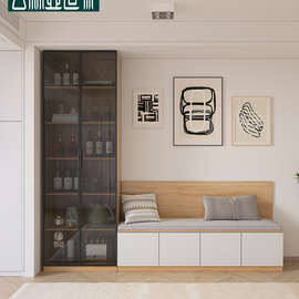 0J餐厅靠墙卡座餐边柜一体柜现代简约客厅储物柜置物柜收纳茶水柜