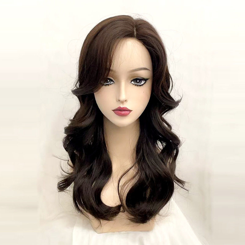 New Fashionable Women's Hand-Woven Bangs Medium-Length Curly Hair Natural Realistic Invisible Seamless Wig Wholesale Factory