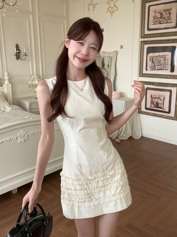 女性用の木製のアーモンド色のノースリーブベストドレス、夏のスリムウエストスカート、スリムなヒップカバーショートスカート|undefined