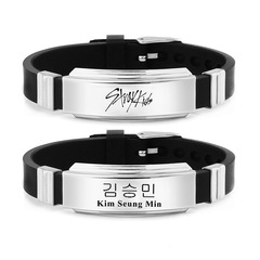 JYP's new group Stray Kids' Fashion Stainless Steel Bracelet Silicone Bangle with Logo Engraving