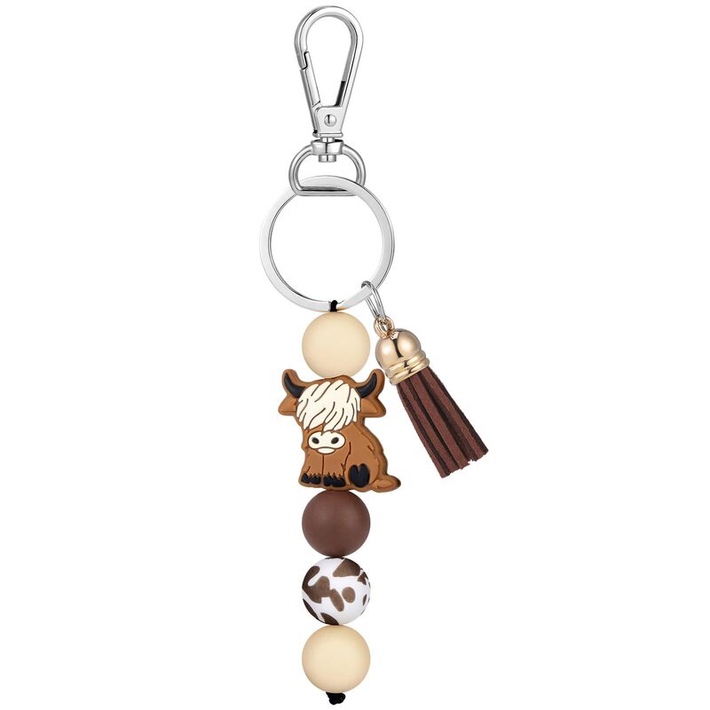 New Silicone Bead Bracelet Keychain Bull Head Wooden Sign Engraved Pendant Cartoon Bag Pendant DIY Small Accessories