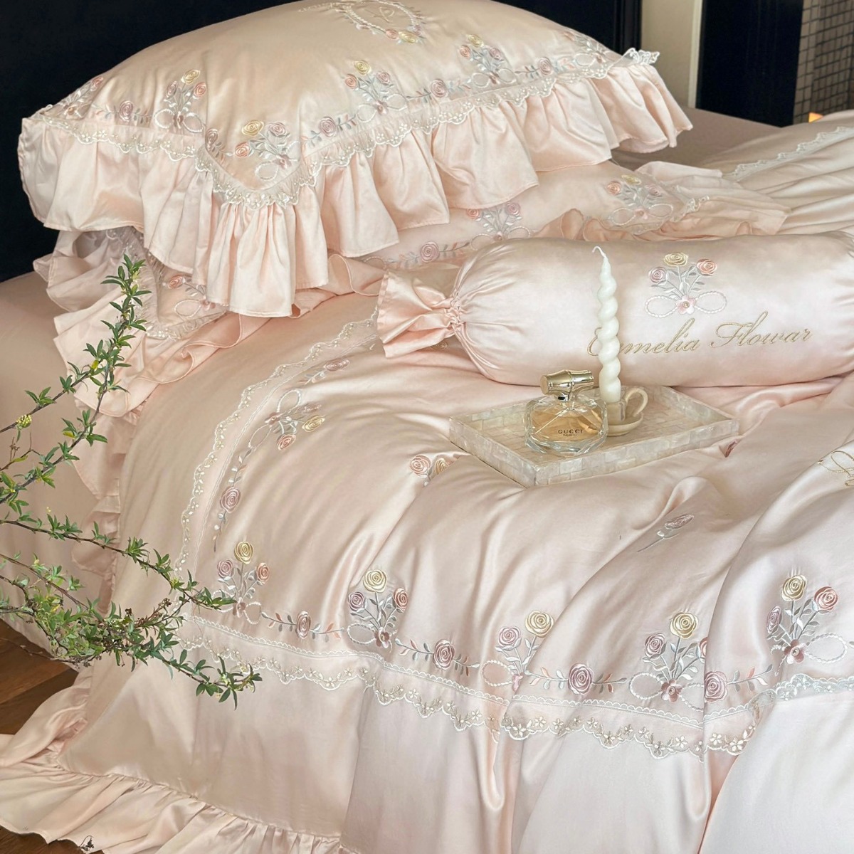 Girl's Sweet High Density 100 Lanjing Tencel Summer Girl's Bedroom Bedding Home Four-piece Set