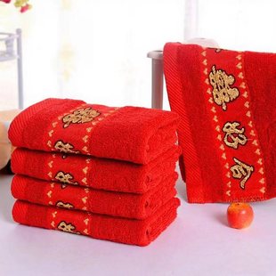 Wholesale wedding red towel cotton towel wedding gift towel hundred years good towel