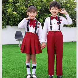 十一儿童大合唱演出服装男女礼服小学生背带裤幼儿园园服表演套装