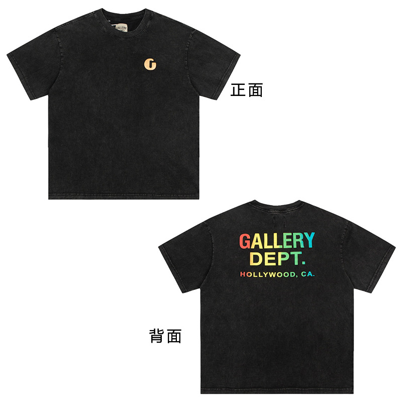 VTG GALLERY DEPT camiseta retro de manga corta lavada y desgastada graffiti arcoíris suelta antiniebla pareja de media manga hombres