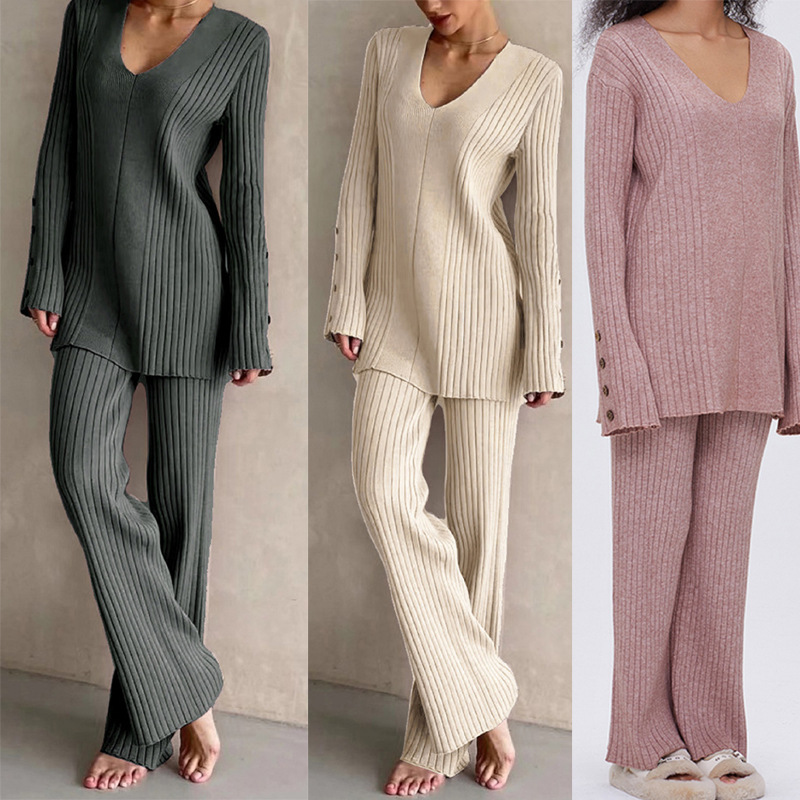 Abbigliamento da donna tuta in maglia da donna autunno e inverno pantaloni a maniche lunghe tuta casual_voghion.com