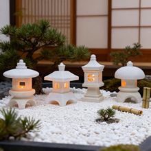 跨境小石亭摆件禅意小亭子装饰石雕灯笼长安灯桌面国风景观工艺品