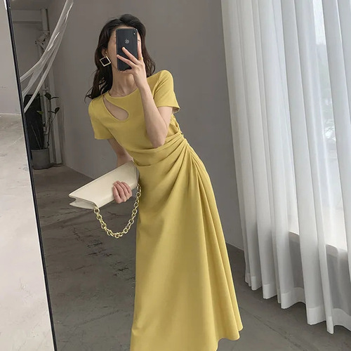 Women's Summer Openwork French Chic Slimming Design Waist-Clinching Hepburn Style Long Dress Summer Niche