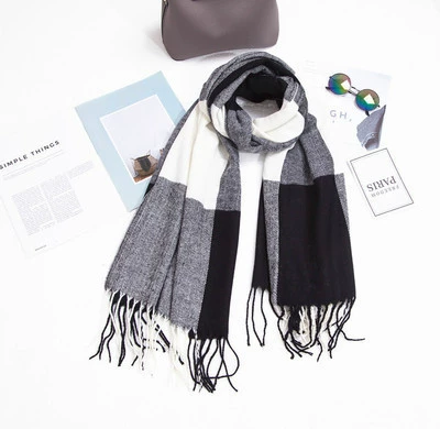 Double-Sided Faux Fur Scarf, 200×60 cm, Long Warm Soft Korean Style Plaid