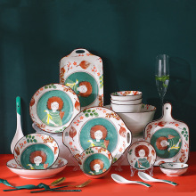 童话日式卡通手绘碗盘餐具创意可爱陶瓷碗碟盘家用碗碟釉下彩套装