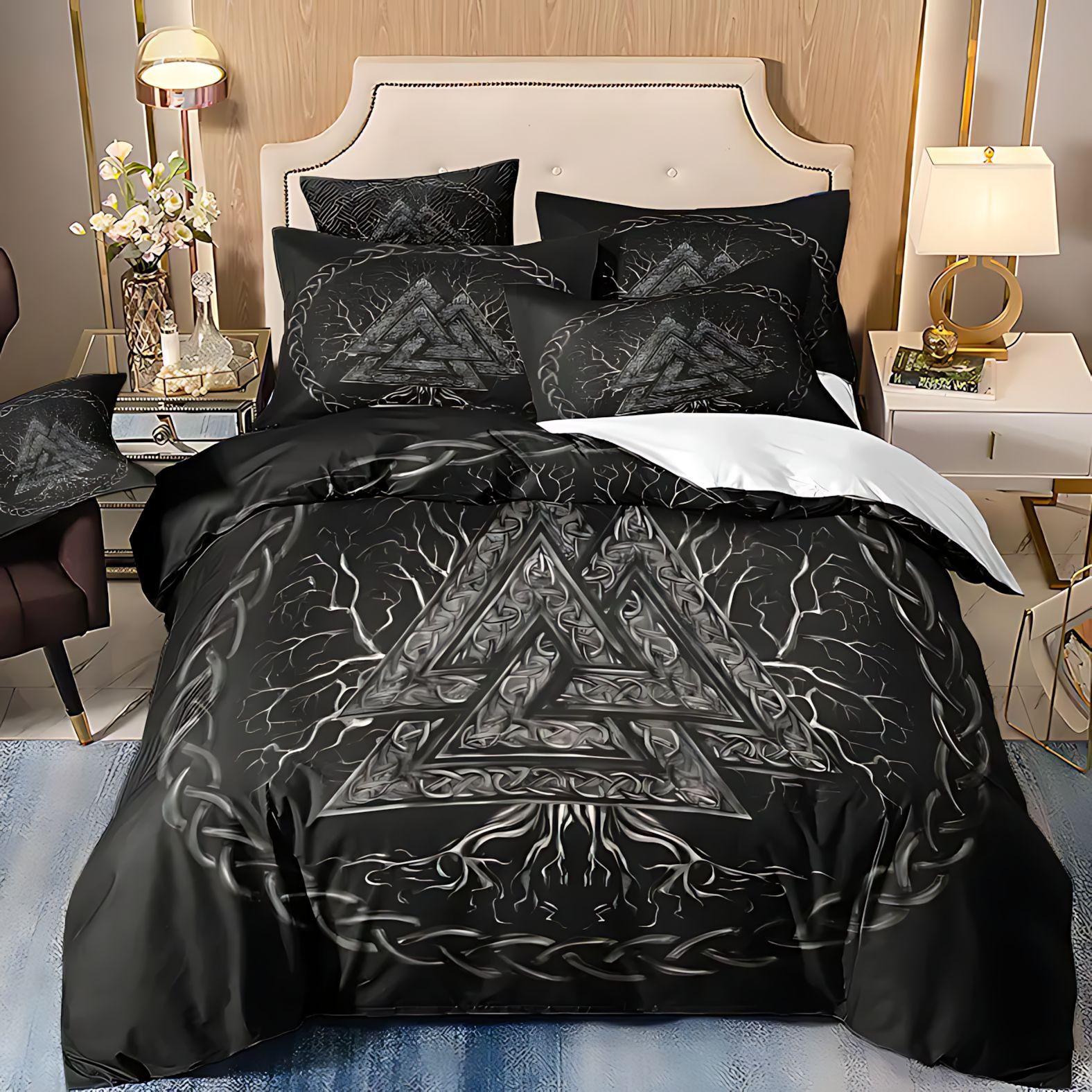 TEMU / JIT comercio exterior gráfico de geometría negra para impresión digital 3D moldeado conjunto de edredón para diseñar
